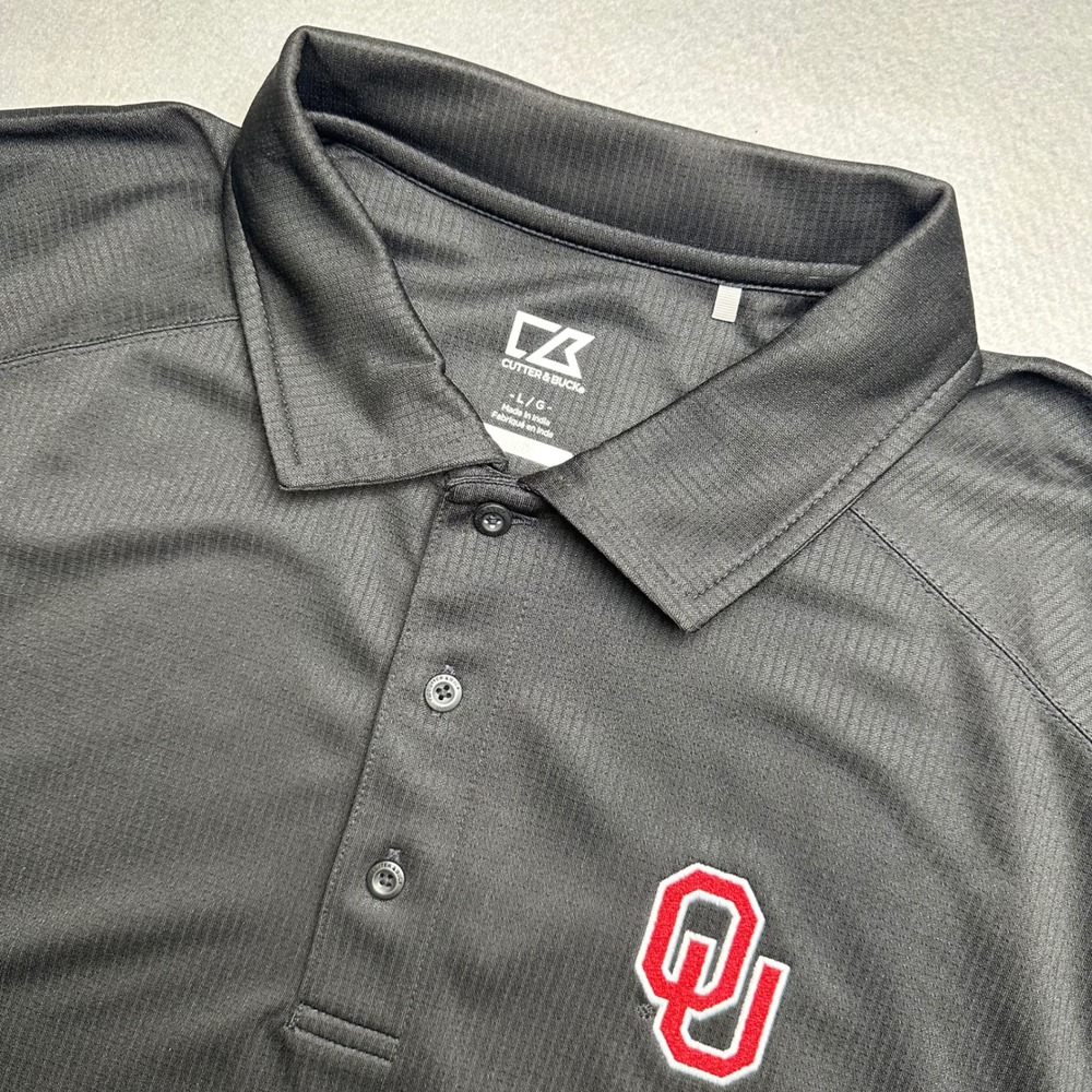 Cutter & Buck Polo Shirt Mens Large Black Oklahoma Sooners OU DryTec Textured
